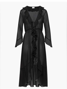 Wilfred Black Ruffle-Trim Sheer Midi Dress